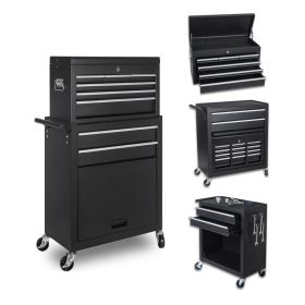 Tool Chest, 8-Drawer Rolling Tool Storage Cabinet with 2 in 1 Detachable Top Tool Box, Liner, Lockable Wheels, Side Hooks, Locking Mechanism, Met (Option: Black)