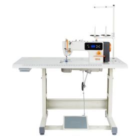 Industrial Sewing Machine, 550W Lockstitch Sewing Machine Set With Servo Motor And Table Stand, Auto Thread Trimmer, 5000 SPM High Speed, Metal F (Option: default)
