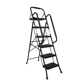 Step Ladder, Folding Step Stool with Wide Anti-Slip Pedal, Sturdy Steel Ladder, Convenient Handrail, Lightweight, Portable Steel Step Stool (Option: Black)