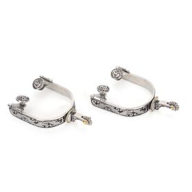 2PCS Stainless Steel West Cowboy Exquisite Pattern Horse Boot Spurs Decoration With Gear For Equestrian Competition Entertainment (Option: default)