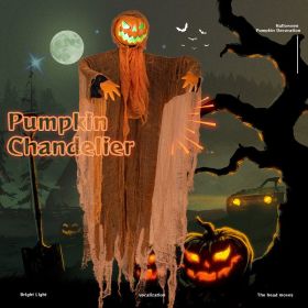 Hanging Pumpkin Ghost Decoration Green Flashing Light Sound Effect Rotatable Head Scary Hanging Pumpkin Ghost Props Ornament For Party Bar (Option: default)
