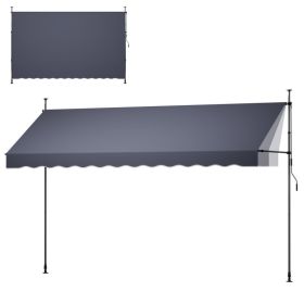 Manual Retractable Awning, 157" Outdoor Retractable Patio Awning Sunshade Shelter, Height Adjustable Patio Door Window Canopy With Manual Crank H (Option: default)