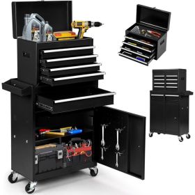 5-Drawer Rolling Tool Chest - 2-in-1 Lockable Tool Box With Wheels, Sliding Drawers & Detachable Top - Garage & Workshop Storage Cabinet, Black (Option: default)