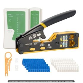 VEVOR Crimping Tool, RJ45-RJ11-RJ12 Ethernet Crimper, Crimp Tool Kit For 4-6-8-Pin Modular Plugs, With Mini Wire Stripper, 50 Connectors And 50 B (Option: default)