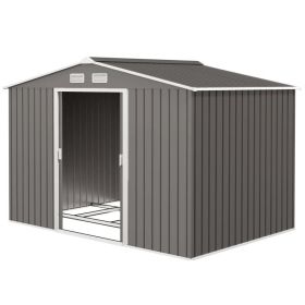 9' X 6' Outdoor Storage Shed, Garden Tool Metal Shed With Foundation Kit, Light Gray (Option: Light Gray)