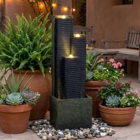39inch H Outdoor Water Fountain Modern Cascading Freestanding Fountain With LED Lights For Garden Patio Porch Lawn Decor (Option: Grey)
