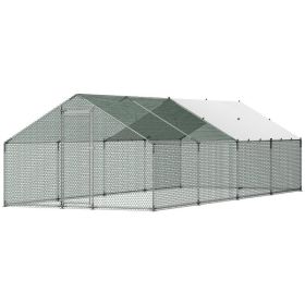 Large Metal Chicken Coop, 9.8 X 26.2 X 6.6 Ft, Walk-in Chicken Runs With Waterproof Cover, Spire Roof Hen House Enclosure With Lock, Outdoor Duck (Option: default)