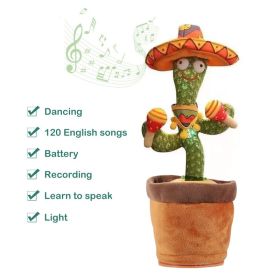 Dancing Cactus Toy Repeats What You Say Electronic Dancing with Lighting Toys Recording Singing Spanish Language Song for Kids (Color: Battery English song, Ships From: CN)