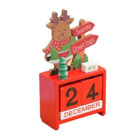 Xmas Desk Calendar Desktop Decoration Tabletop Number Date Wooden Blocks Ornament Elk (Option: default)