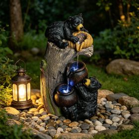 Bear Outdoor Water Fountain With LED Lights Cascading Fountains Outdoor For Patio Yard Balcony 23.62inch Garden Fountains Outdoor And Outdoor Wat (Option: Brown Grey)