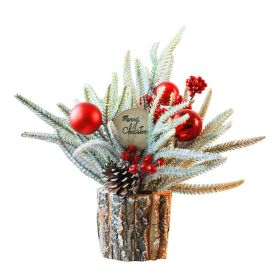 35cm Tabletop Xmas Tree Bark Wooden Barrel Decoration Artificial Bouquet Ornament For Home Hotel Office Wood Sign (Option: default)